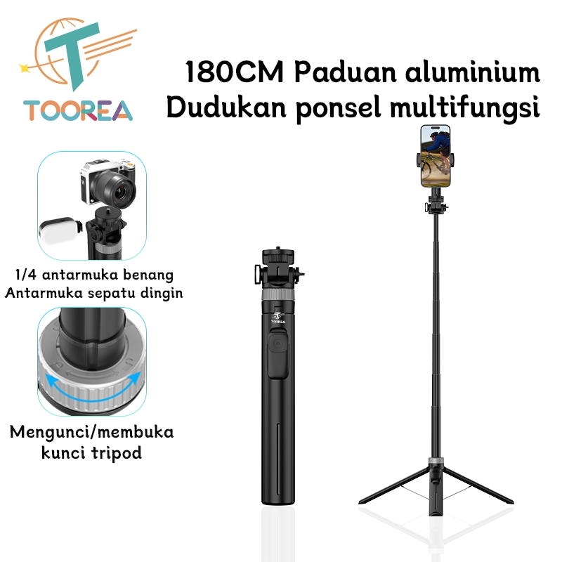 TOOREA X60 Multifungsi 180cm Tongsis Tripod Bluetooth Remote Selfie Stick Aluminium Tripod HP Holder