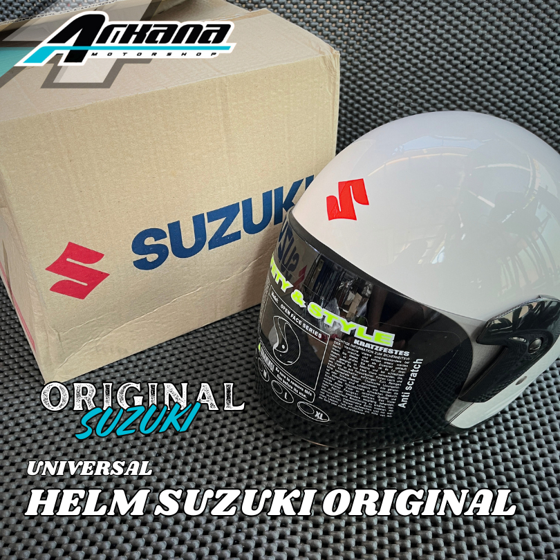 Helm Helmet Half Face Jadul Vintage Putih Original Suzuki Nos