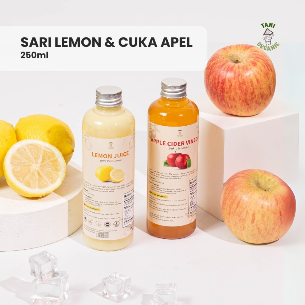 

Paket Cuka Apel Sari Lemon 2 in 1 Tani Organic 250 ml - Tani Organic Apple Cider Vinegar - Cuka Sari Apel - Cuka Sari Apel Dehealth Supplies Finega Bragg Nutrifarm