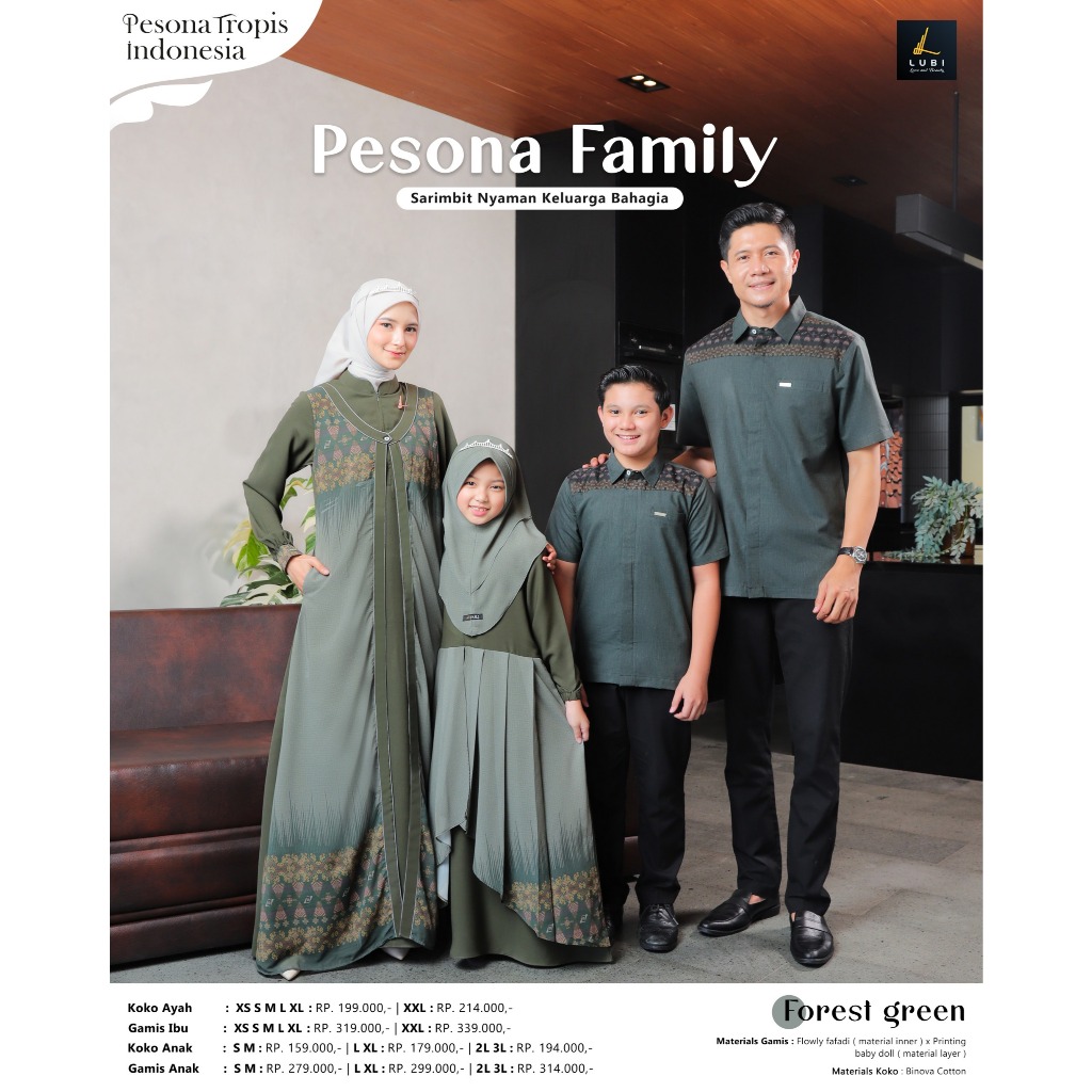 Sarimbit Keluarga 2025 Premium Sarimbit Lubi 2025 PESONA FAMILY FOREST GREEN Sarimbit Couple Pasanga