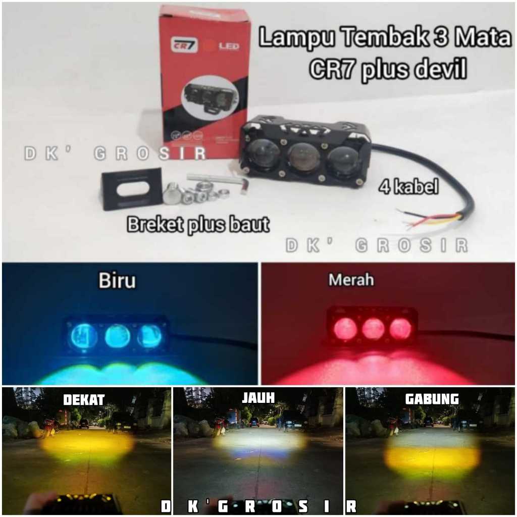 CR7 CS1069 - NEW Lampu Tembak 3 Mata CR7 Upgrade Plus devil full alumunium waterproof