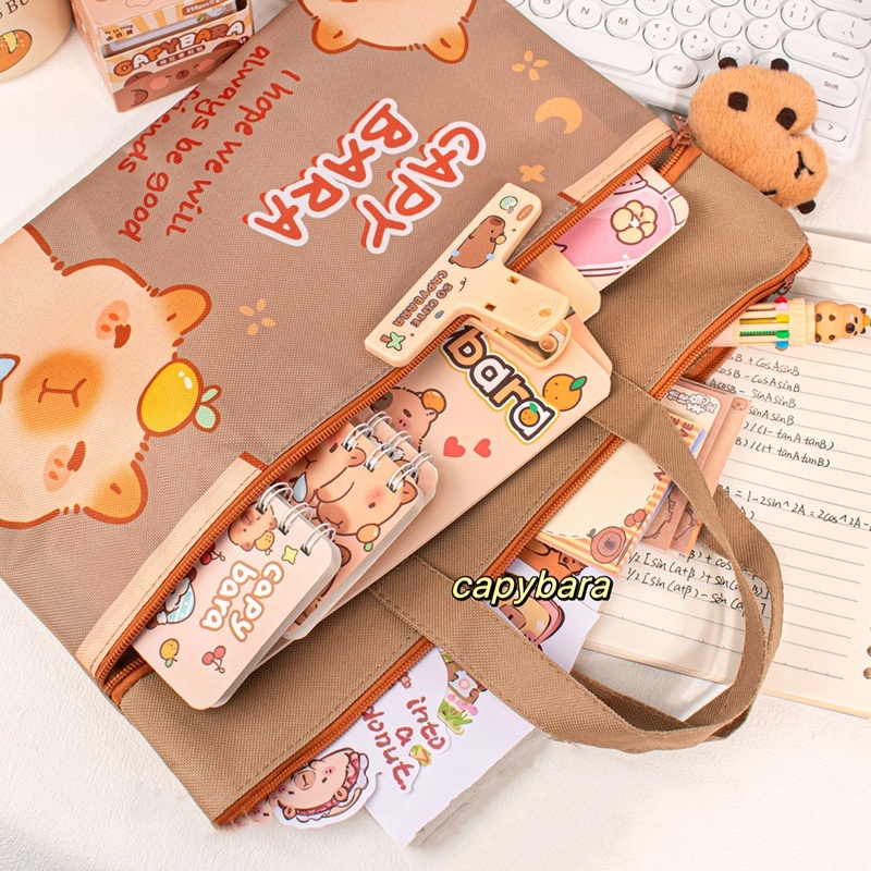 Tas Kursus Map A4 Organizer Tas Les Buku Dengan Resleting Tas Belajar Kanvas Motif Kartun Tas