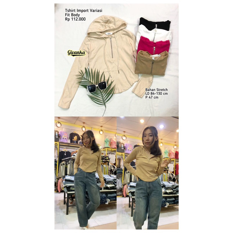 T-SHIRT IMPORT VARIASI FIT BODY // ATASAN LENGAN PANJANG PRESS BODY // ATASAN HODDIE CROP // KAOS LE