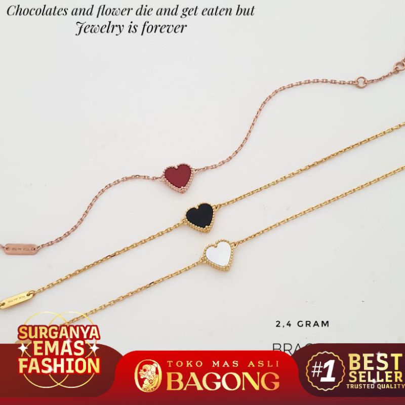 GELANG FASHION BRACELET HATI 17K/750 - ASLI BAGONG GOLD BAGONG EMAS
