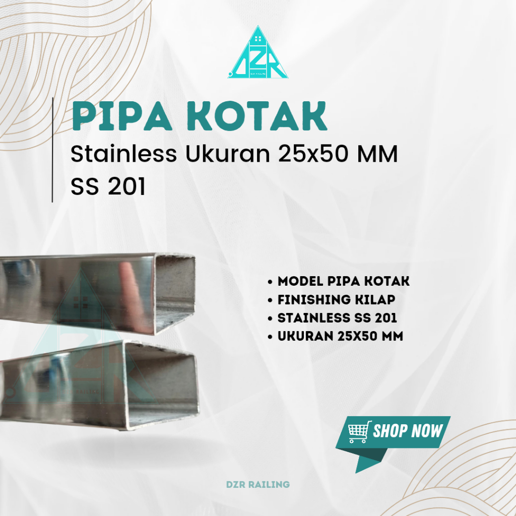DZR Pipa hollow Kotak Stainless UK 25 x 50 Sus 201 & 304