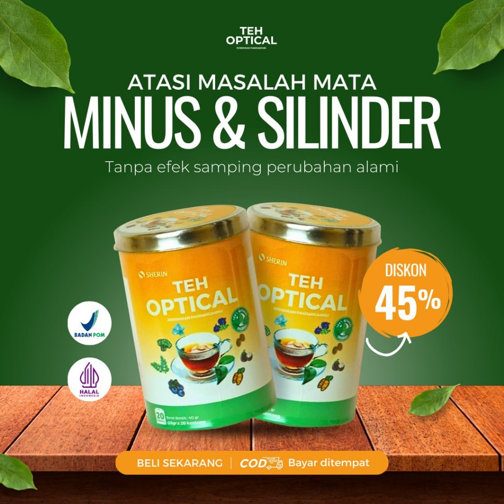 

Sherin Teh Optical Kemasan 2 Kaleng / Teh Herbal Untuk Mata Minus / Mata Plus / Mata Katarak/ Teh Hijau