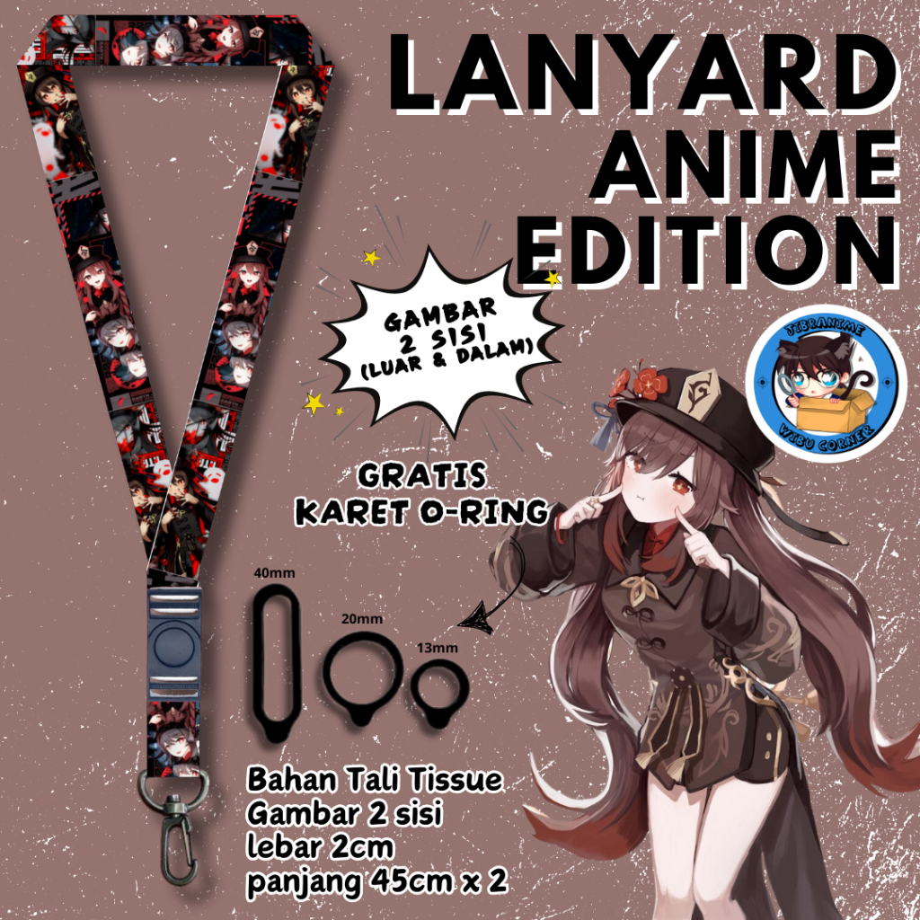 

Lanyard Panjang Anime 2 Sisi / Hu Tao Genshin Impact / gantungan kunci layard keychain