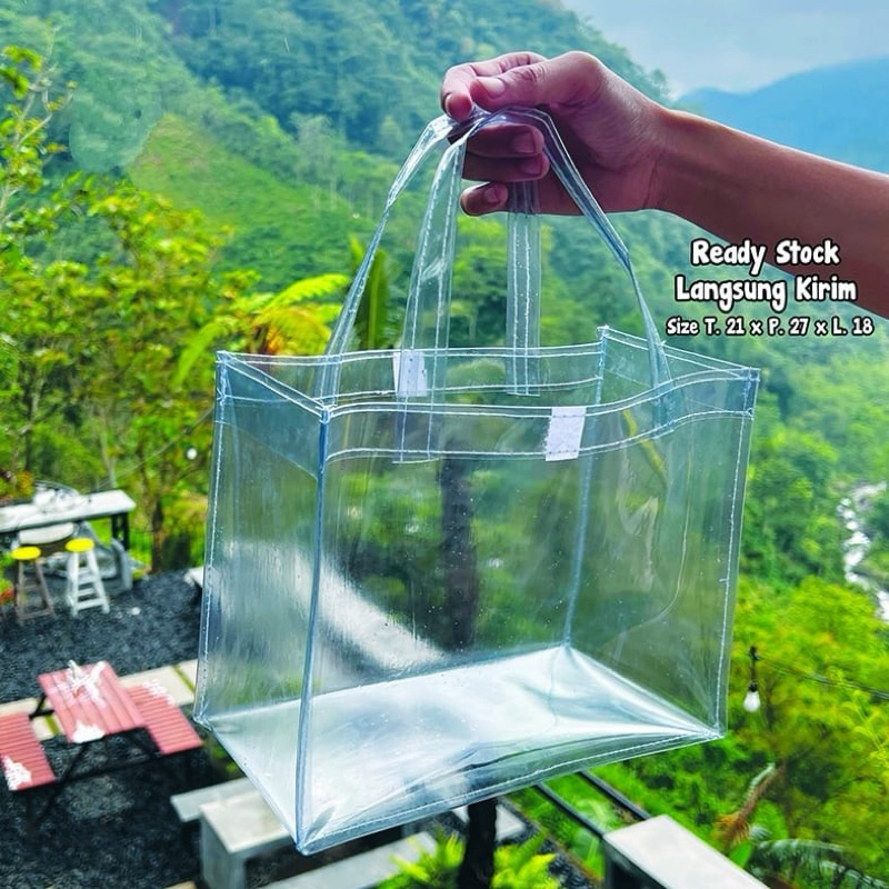 

Tas Tenteng Mika Transparant Premium Varian size tas hampers transparan banyak ukuran 0.13mm