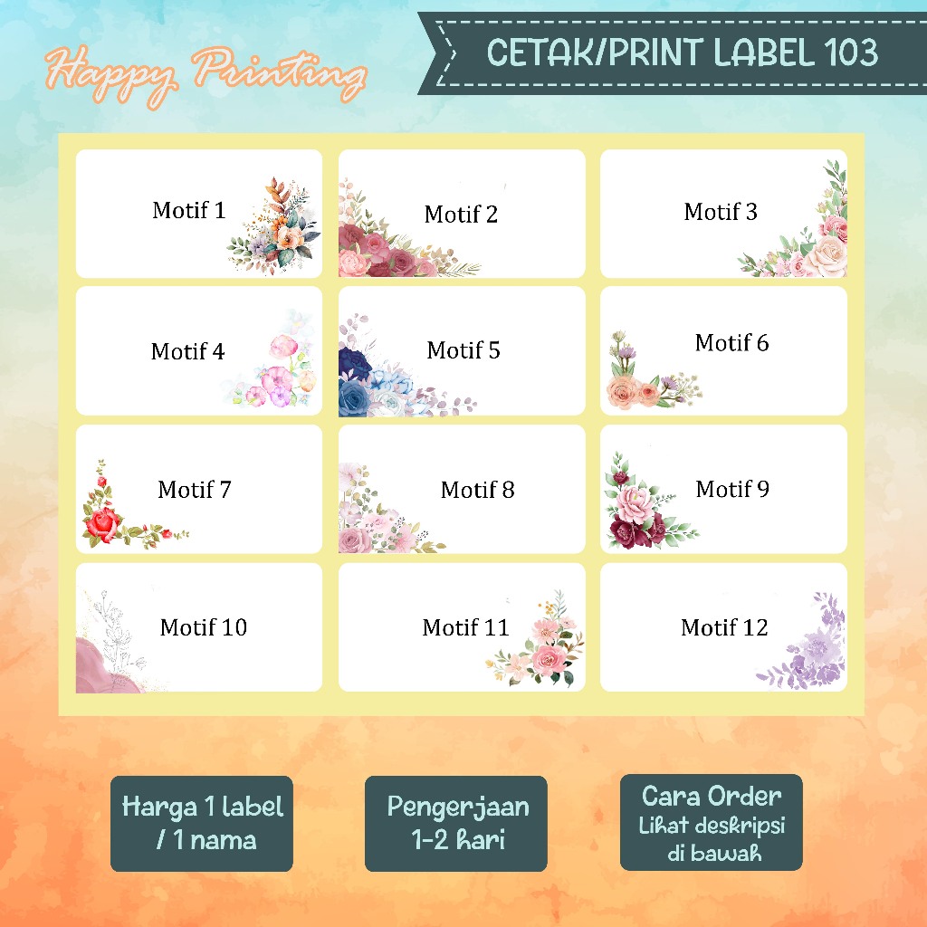 

moti 1-12 label nama undangan ukuran 103 Print Cetak Label Nama Undangan Motif Murah