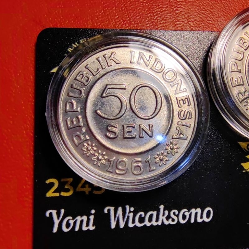 50 sen garuda 1961 GRESS asli dengan pelindung koin
