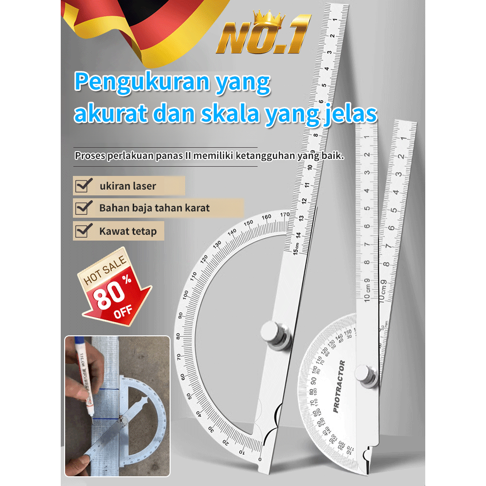 

[Pengukuran Akurat] Penggaris Sudut Baja Tahan Karat Alat Busur Derajat/Penggaris Belahan Bumi 180 Derajat Dapat Disesuaikan Penggaris Pengukur Multifungsi Kelas Industri/Alat Ukur Sudut Adegan Pengukuran Sudut/Alat Ukur Sudut Sekolah