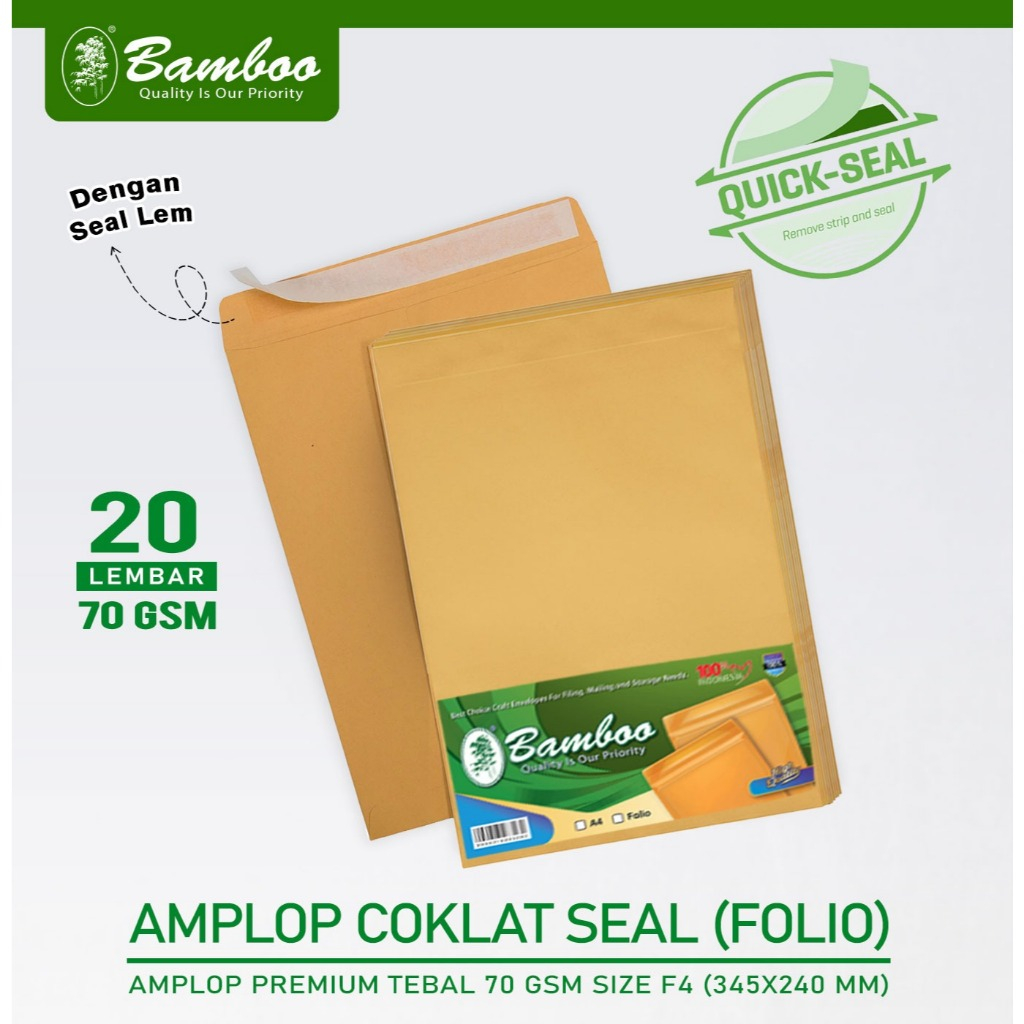 

Bamboo Amplop Coklat Folio dengan Seal Lem ( isi 20 Lembar )