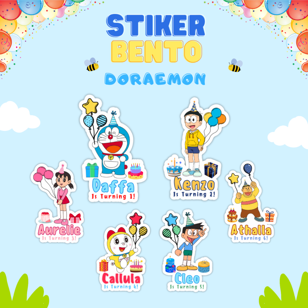 

(Doraemon) Cetak Sticker Bento Custom Sticker Bento Birthday Anak I Label Sticker Bento Birthday Custom Tema