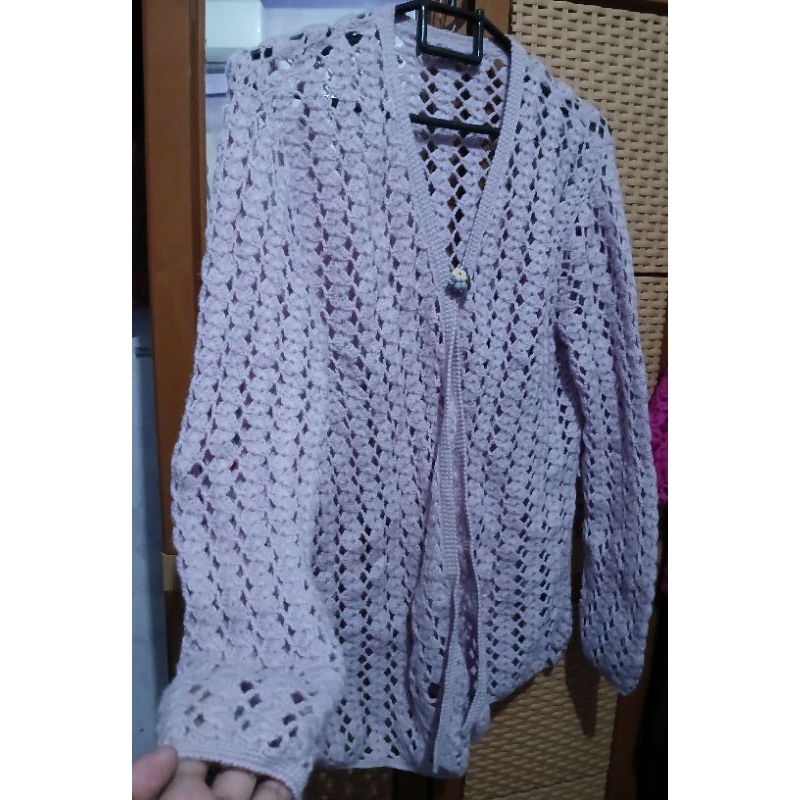 outer rajut jaring tebal warna lilac pl