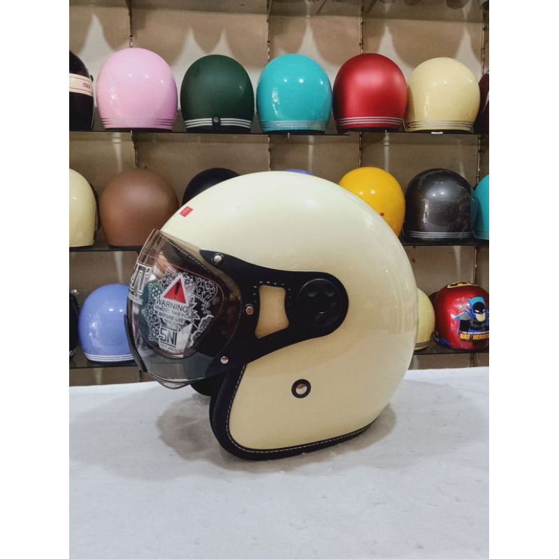 JPN Italy Helm Kaca Pilot Warna Cream Glossy Berlabel SNI Bisa COD Free Packing Kardus Bubble & Wrap