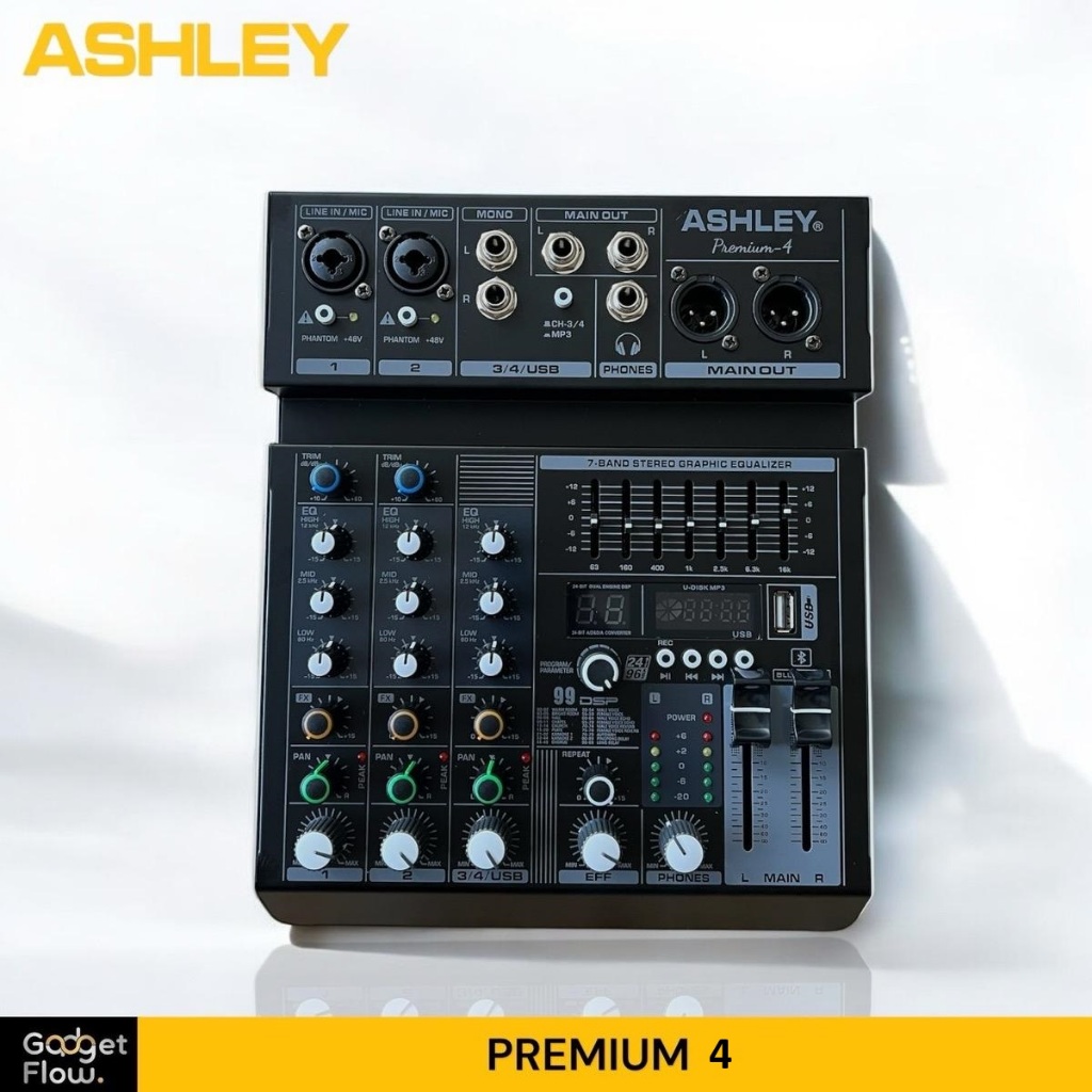 Mixer Audio ASHLEY Premium 4 Mixer Karaoke 4 Channel BT Sound Card 7 Band ORIGINAL
