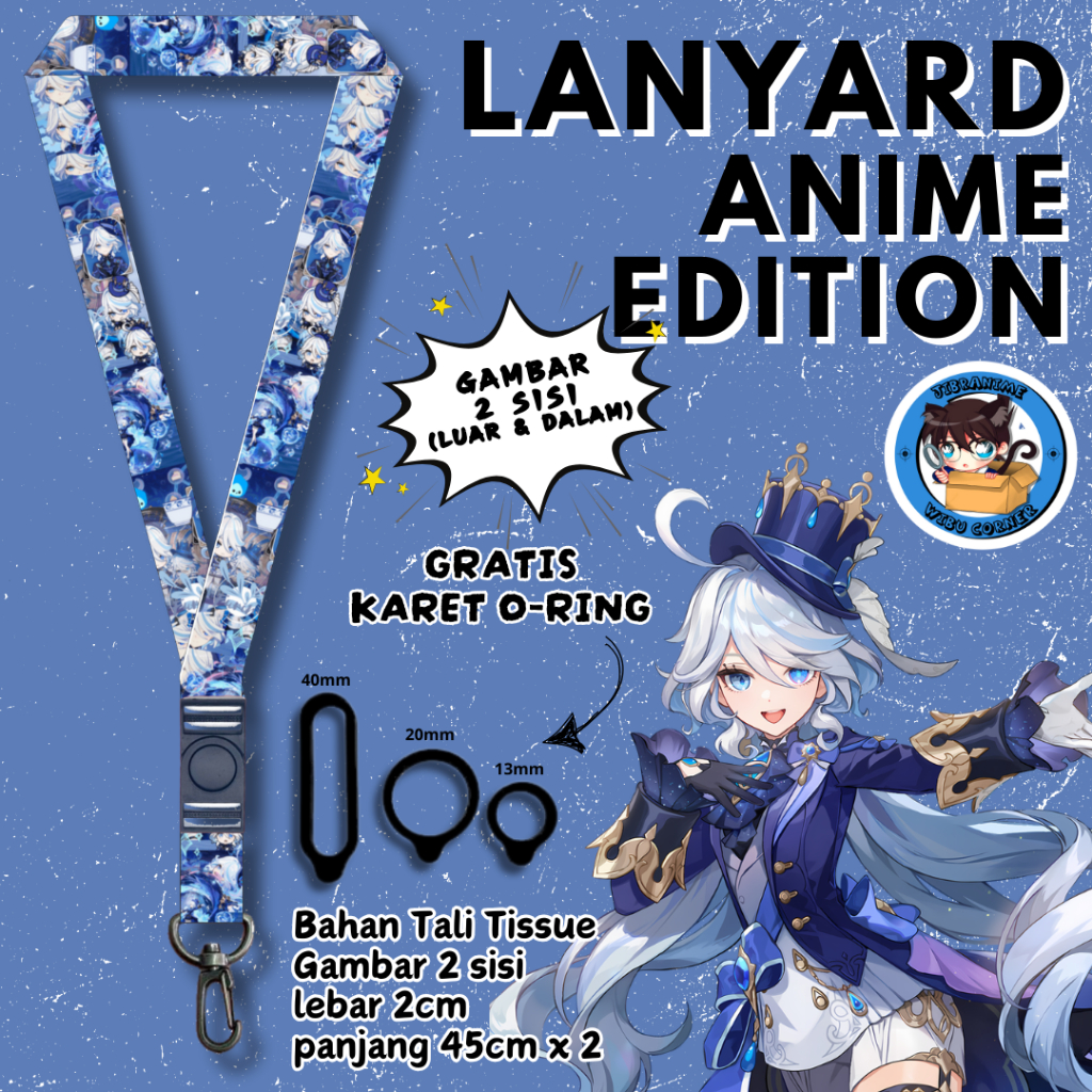 

Lanyard Panjang Anime 2 Sisi / Furina Genshin Impact / gantungan kunci layard keychain