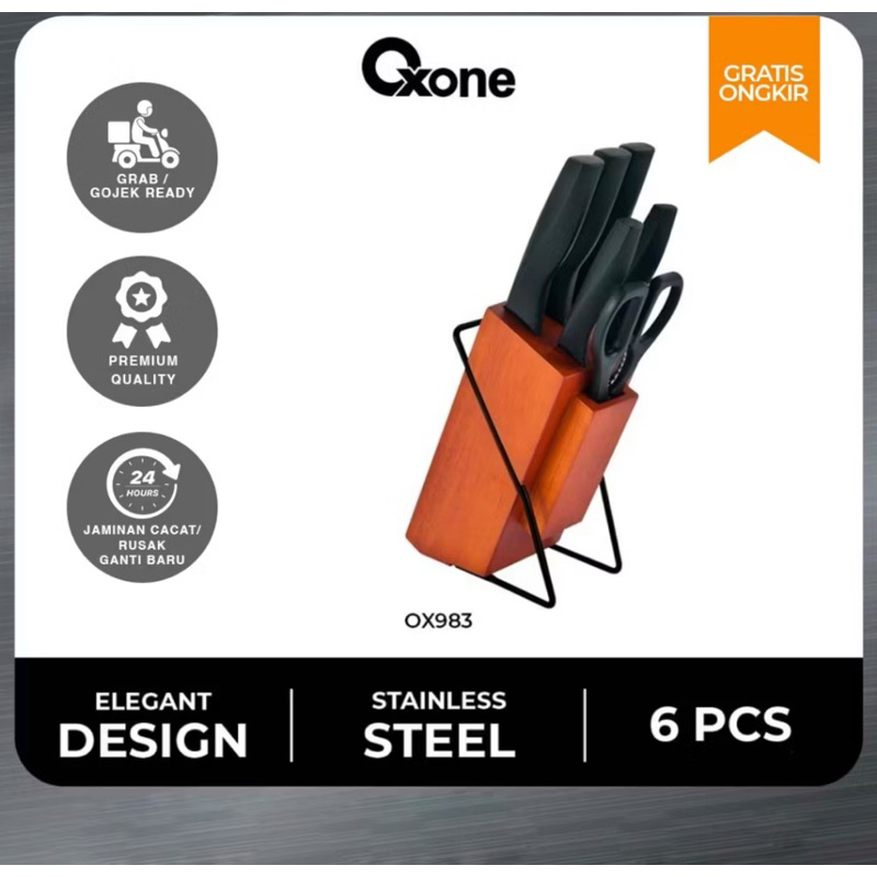 Oxone OX983 Pisau Set Tajam Wooden Block 5 Pisau 1 Gunting