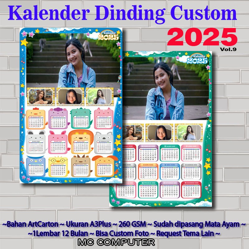 

Kalender 2025 Foto Sendiri Design Custom Ukuran 32x48cm Gantungan Eyelet K223