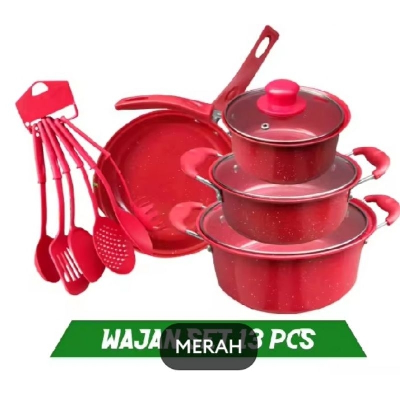 COD  Panci 13 Set Serbaguna Anti Lengket Panci Sup Teflon Frypan Tutup Kaca Free Spatula 6Pcs