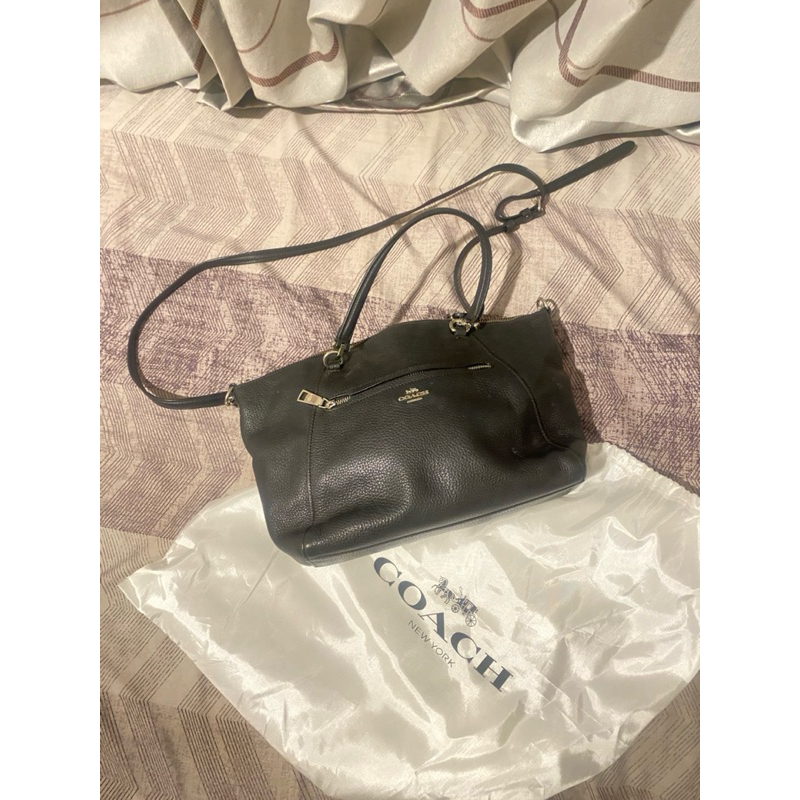 PRELOVED Coach Pebble Leather Small Kelsey Black Silver 100% Authentic