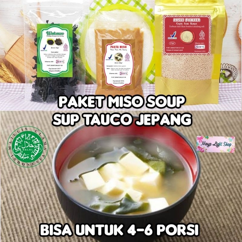 

Paket Miso Soup (Miso 100gr ,Dashi 25gr, Wakame 10gr) bahan kaldu ikan miso tauco jepang wakame sup rumput laut nori murah sup miso jepang murah