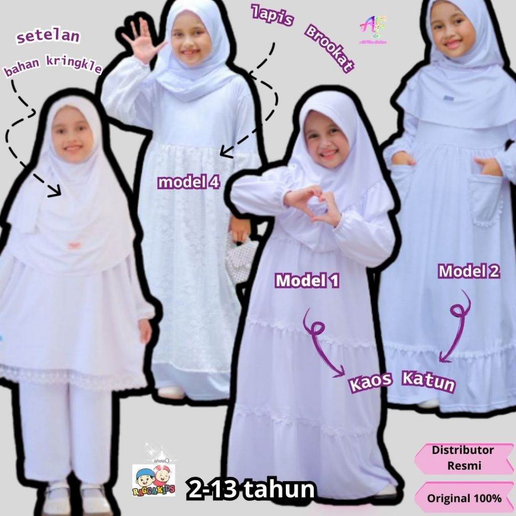 Gamis anak muslim putih umur 5 tahun 12 tahun 10 tahun baju gamis  anak perempuan manasik haji busan