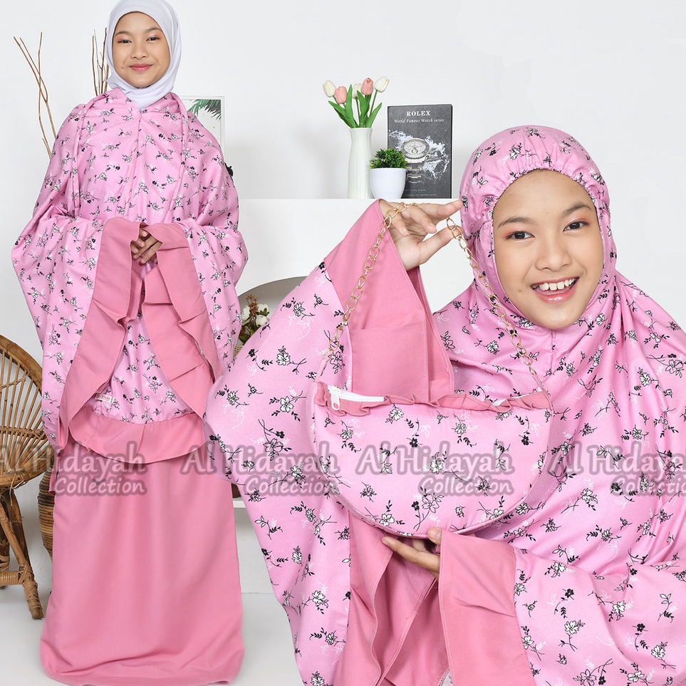 Grosir Merakyat Mukena Anak Resleting Dagu 2 in 1 Katun Premium Motif Bunga Umur 2 3 4 5 6 7 8 9 1 1