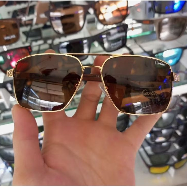 kacamata coklat antisilau kaca asli UV protection cartierT840 kacamata pria
