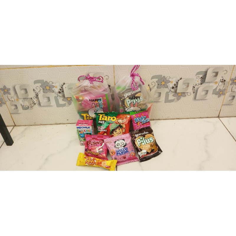 

Bingkisan Snack Ulang Tahun Anak Pouch Serut CX/Hampers Snack ultah anak