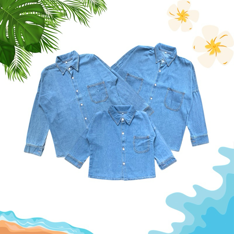 Kemeja Jeans Lengan Panjang Couple Keluarga / Baju couple Family