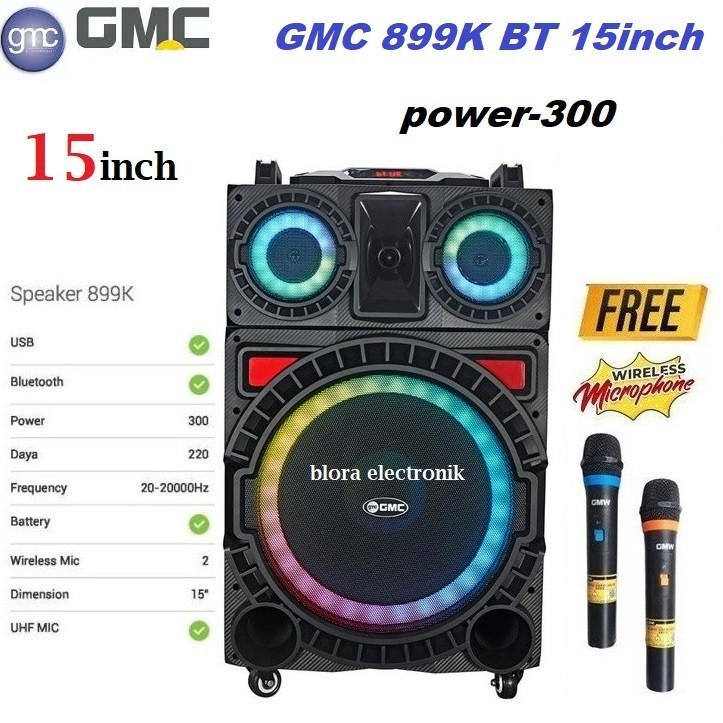 Speaker Portable GMC 15 Inch Bluetooth Xbass 2 Mic Wireless JUMBO