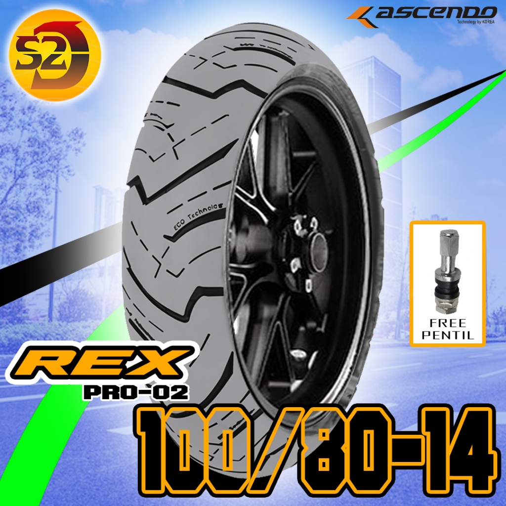 BAN LUAR ASCENDO REX 100/80 RING 14 100/80-14 TUBELESS 100% ORIGINAL