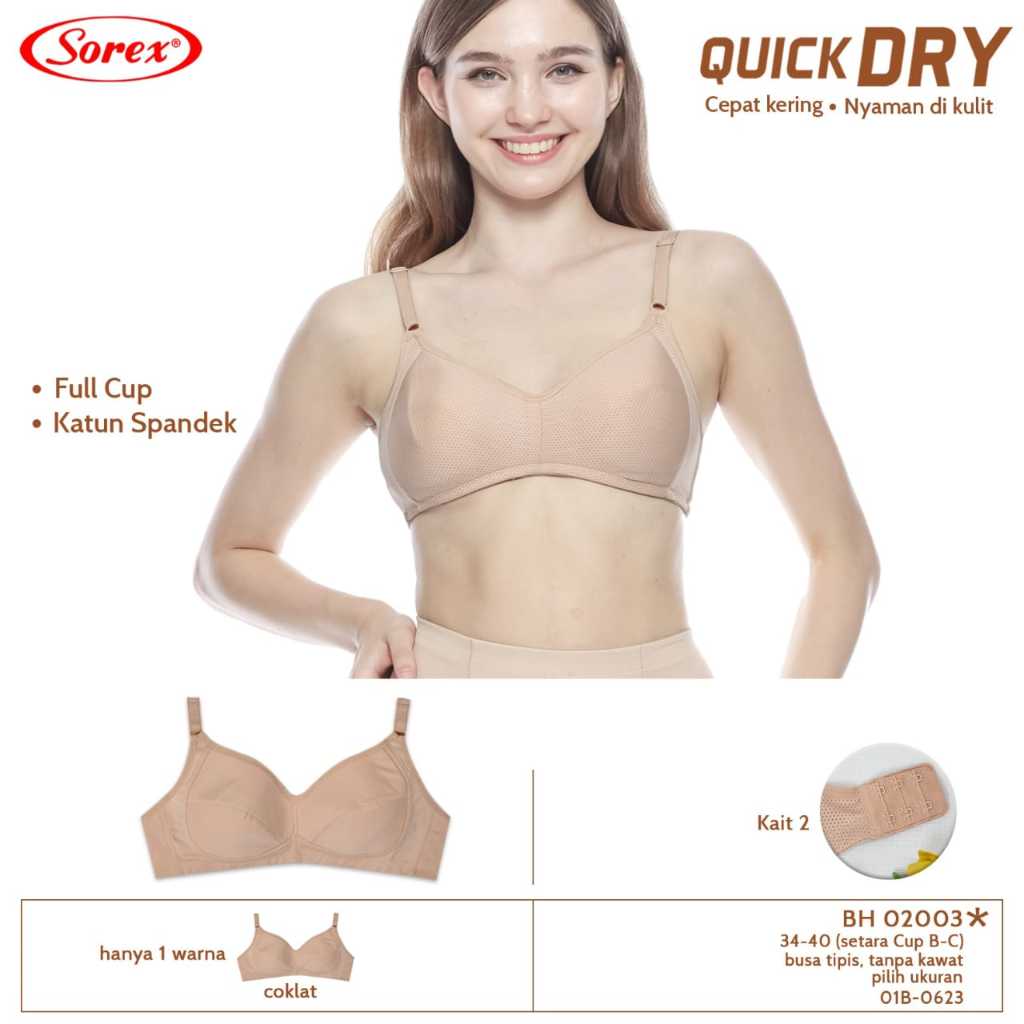 BH SOREX 02003 Busa Tipis Tanpa Kawat Full Cup katun Spandex