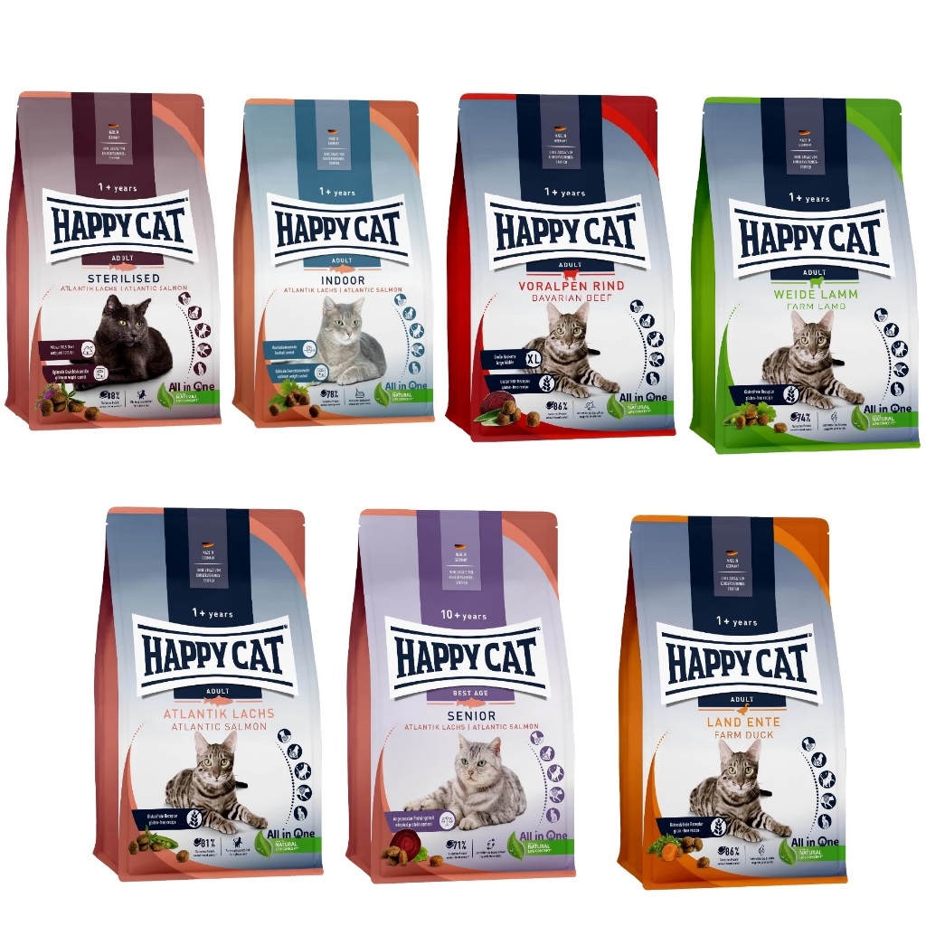 Happy Cat Kitten / Adult / Senior / Sterilised All Varian Beef, Lamb, Salmon, Poultry 300gr Cat Dry 