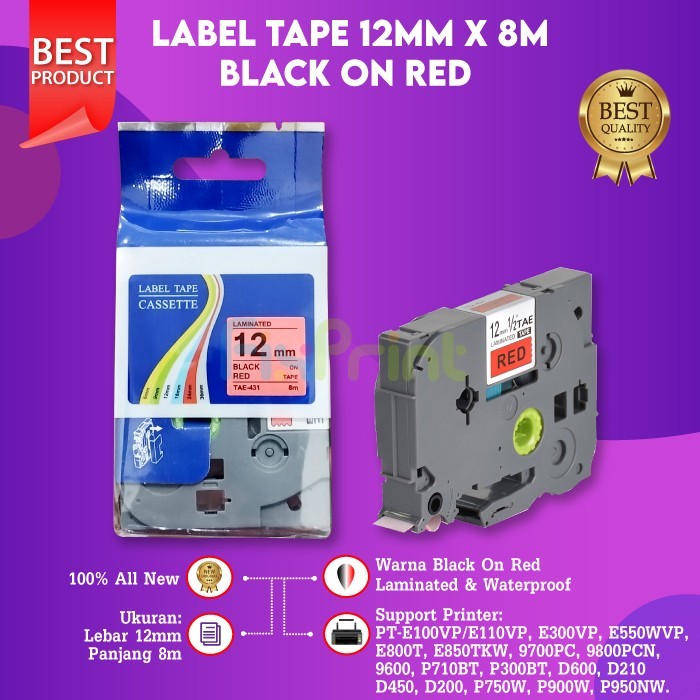 

FixPrint Printer Bro PT-E300, Compatible Label Tape 12mm Black On Red