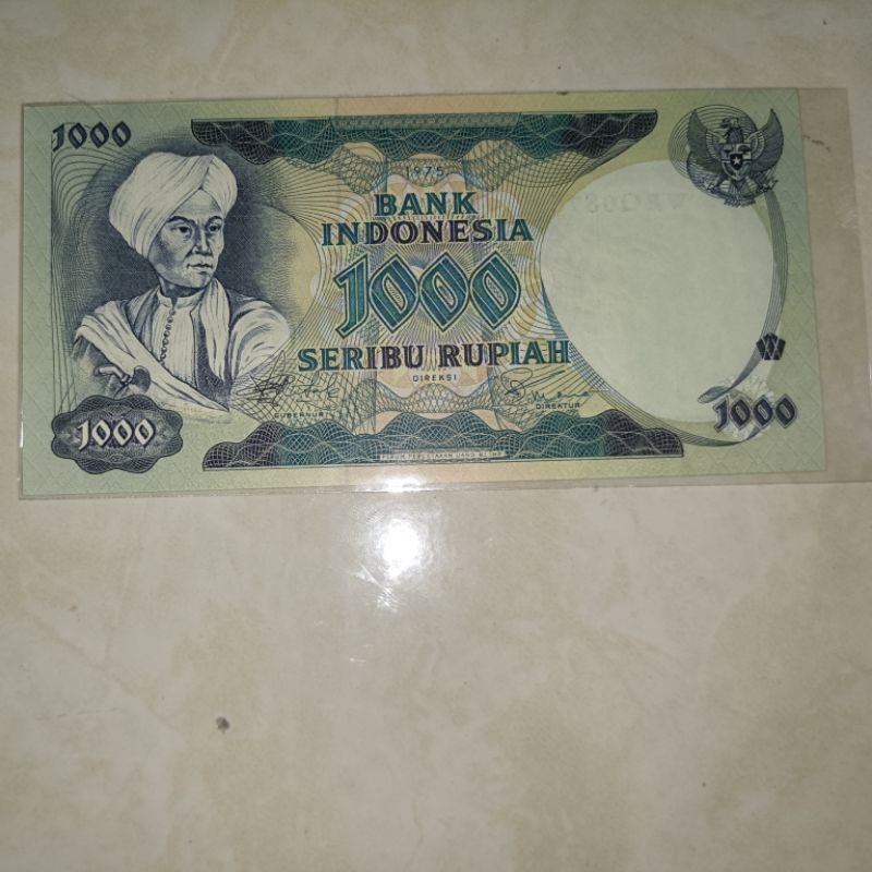 uang 1000 / seribu rupiah pangeran Diponegoro tahun 1975 asli unc