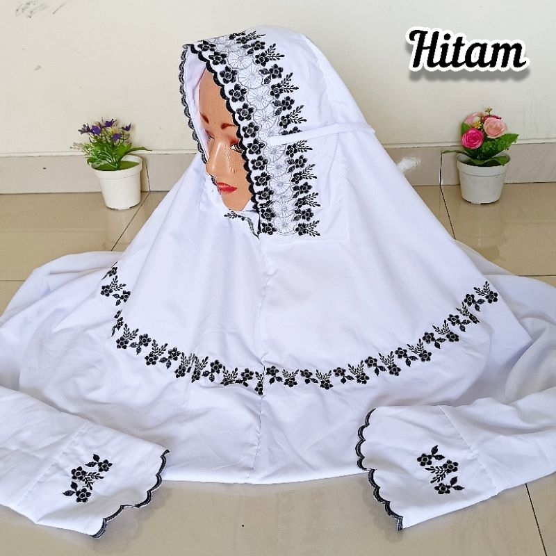 MUKENAH TERUSAN BORDIR MUKENA LAJURAN TERUSAN WARNA PUTIH RUKOH BORDIL KUDUSAN