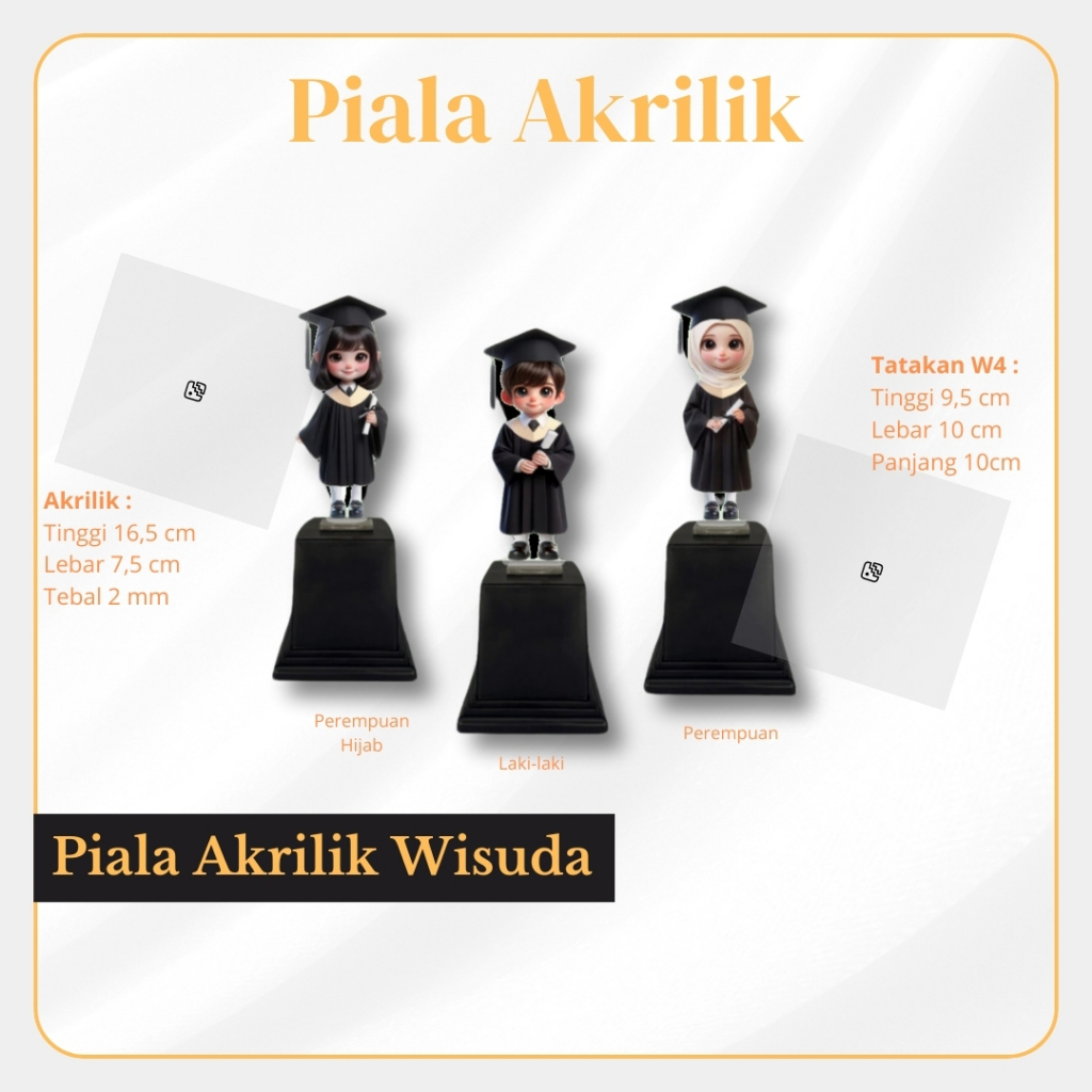 Piala Akrilik Custom untuk Wisuda Souvenir Anak Sekolah SD TK PAUD Plus Tatakan Souvenir Tropi Hadia