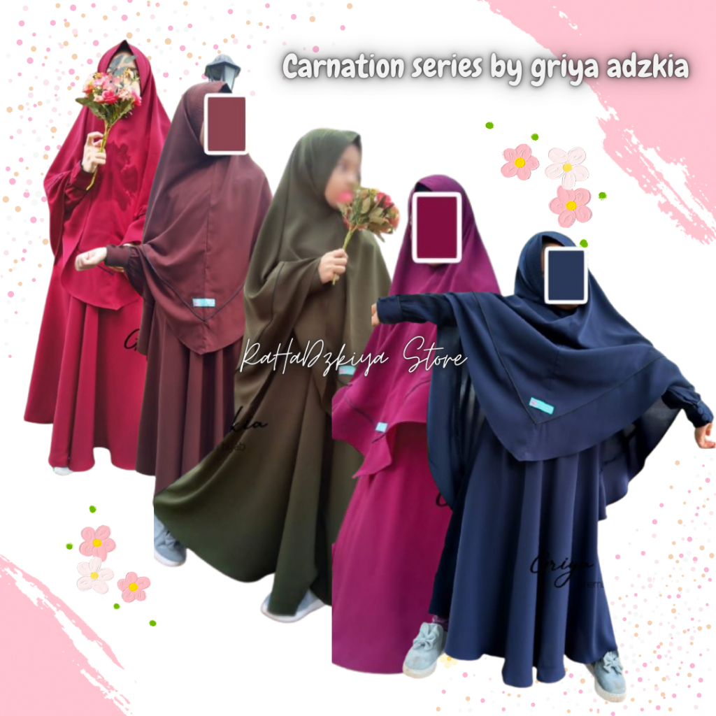 Gamis anak syar'i set ready stok untuk 2-3 thn Carnation by Griya Adzkia bs COD