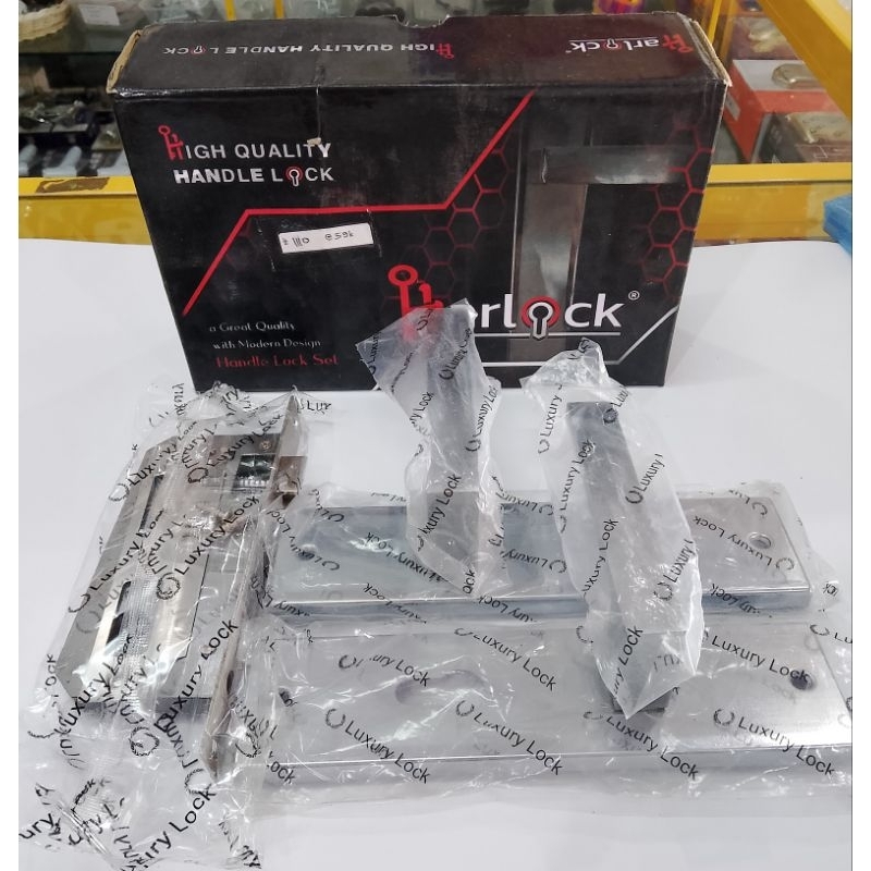 HARLOCK 1 Set Handle Pintu Gagang Pintu Set Komplit Kotak Bulat