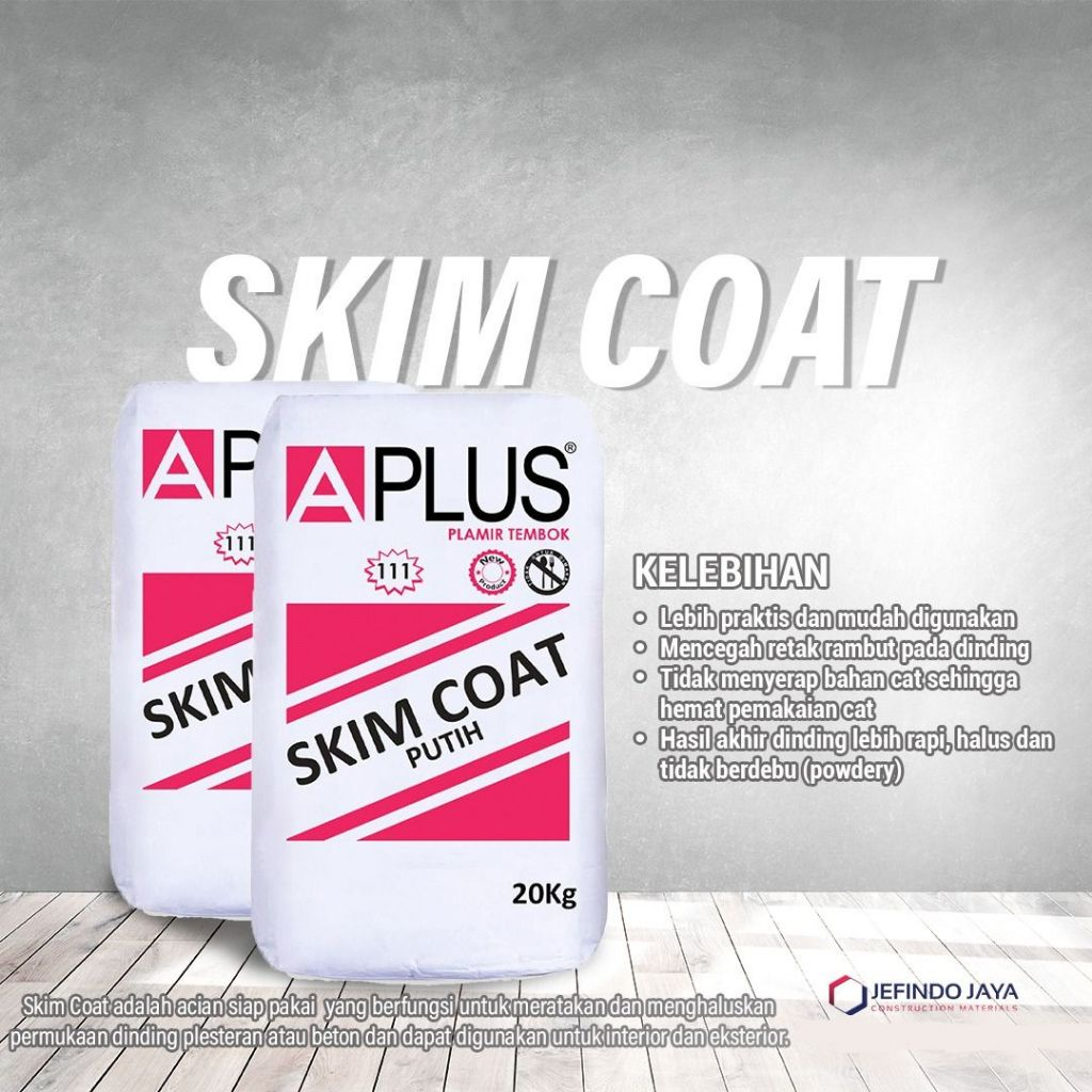 SKIMCOAT - ACIAN TEMBOK - MORTAR PUTIH @20KG PER SAK