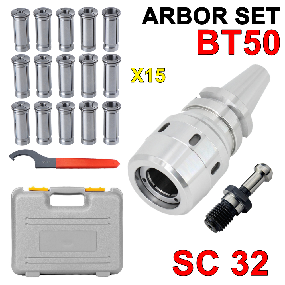 Arbor Set BT50 SC32 Straight Collet Chuck 15 Pcs C 32 Milling CNC
