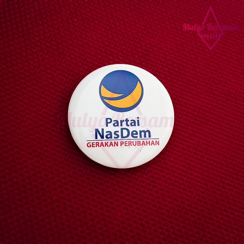 Pin Bros Logo Partai Nasdem Model Bulat Plastik Pin Partai Nasdem - Mulyo Bersama