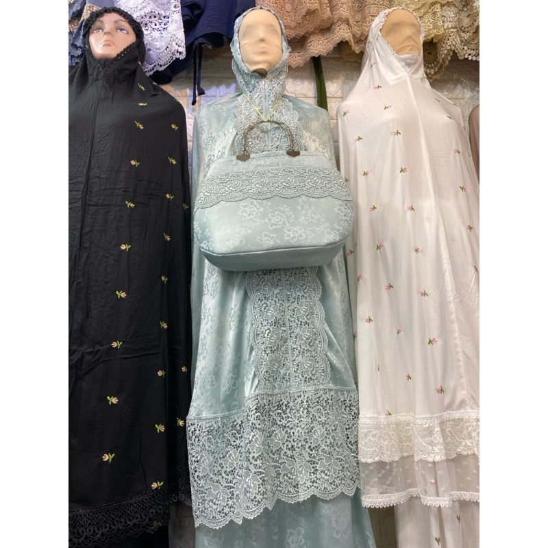mukena sutra paris tas besi premium