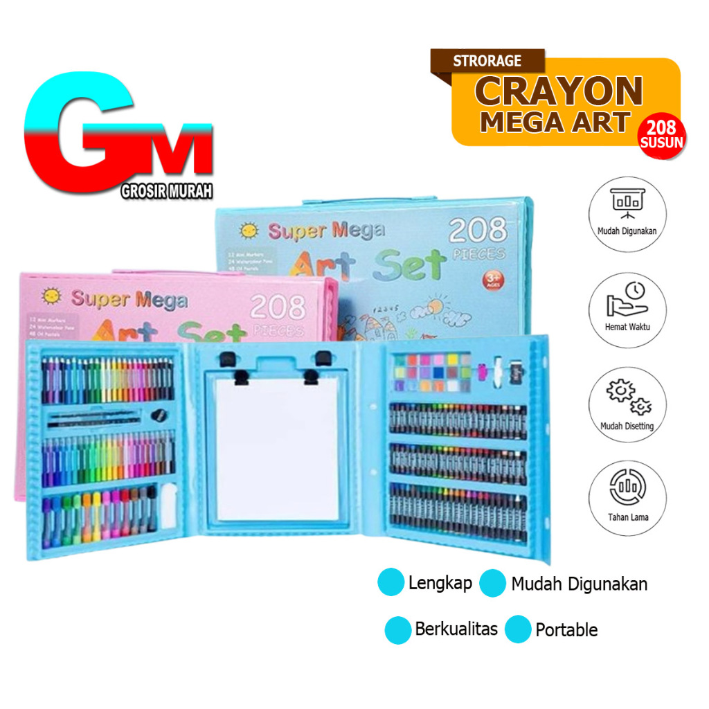 

Alat Lukis Set Super Mega Art 208 PCS Crayon Oil Paste Pensil Warna Pensil Warna Cair Anak Mewarnai