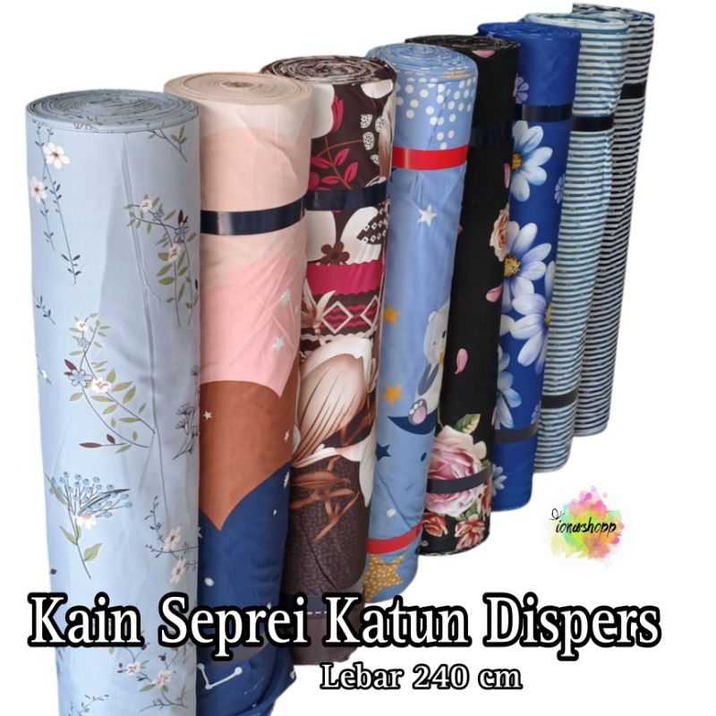 Kain seprei / sprei / seprai meteran katun dispers motif dewasa / bunga / daun / karakter / bola