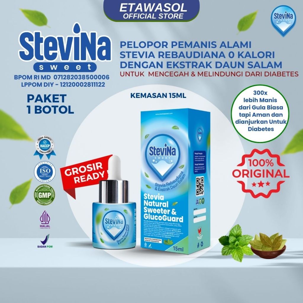 

Stevina Sweet Pemaniis Alami 0 Kalori plus Herbal Daun salam Pengganti Gula Untuk Mencegah Diabetes 1 Botol 15ml/BOTOL