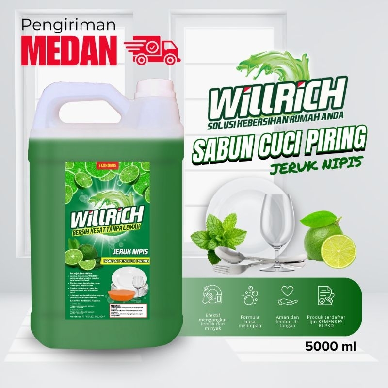 Sabun Cuci Piring Willrich Jeruk Nipis Kemasan 5 Liter Pengiriman Instant dan Sameday Medan