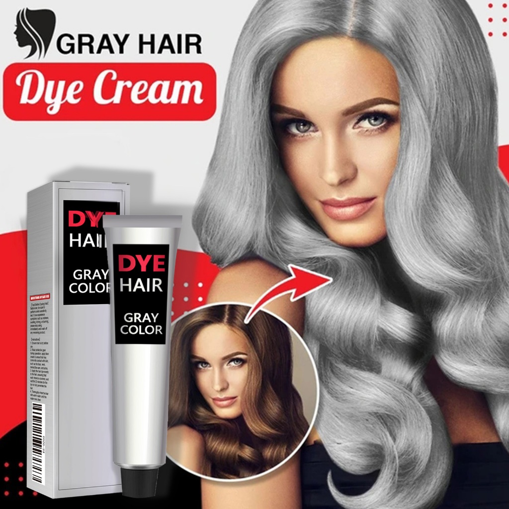 Permanen Pewarna Rambut Ash Grey Hair Color 100ml Herbal Cat Rambut Ash Brown Trendi Abu Abu Silver 